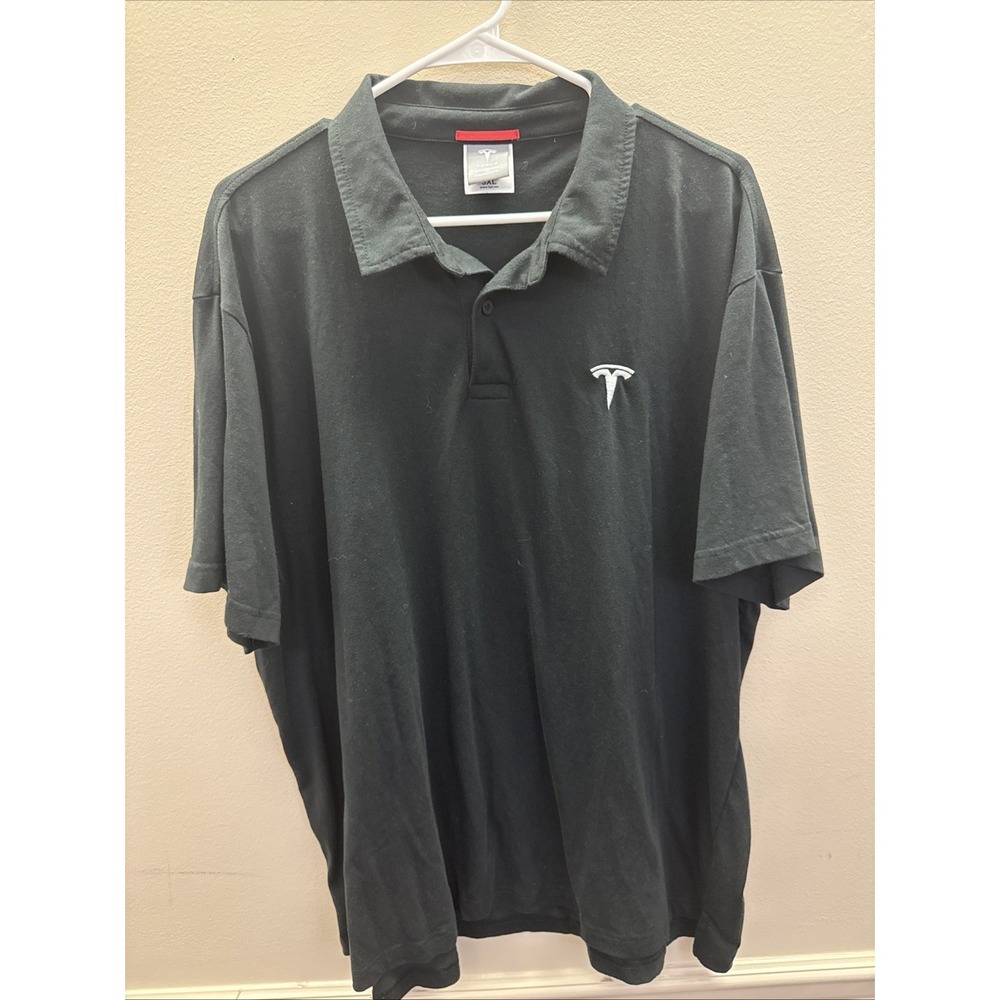 Tesla Men's Polo Shirt 3XL Black Short Sleeve Embroidered Logo TSL2976BK EUC